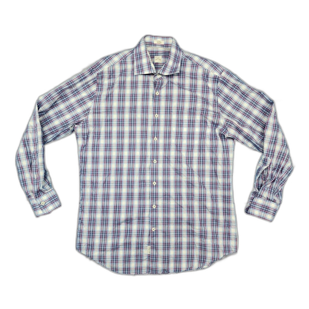 Peter Millar Men's Button Shirt Blue Pink Plaid Long Sleeve Size L